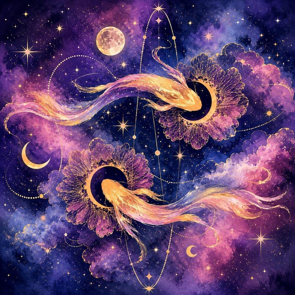 8x8 Framed Celestial Koi Fish Art Print – Purple Galaxy Wall Decor